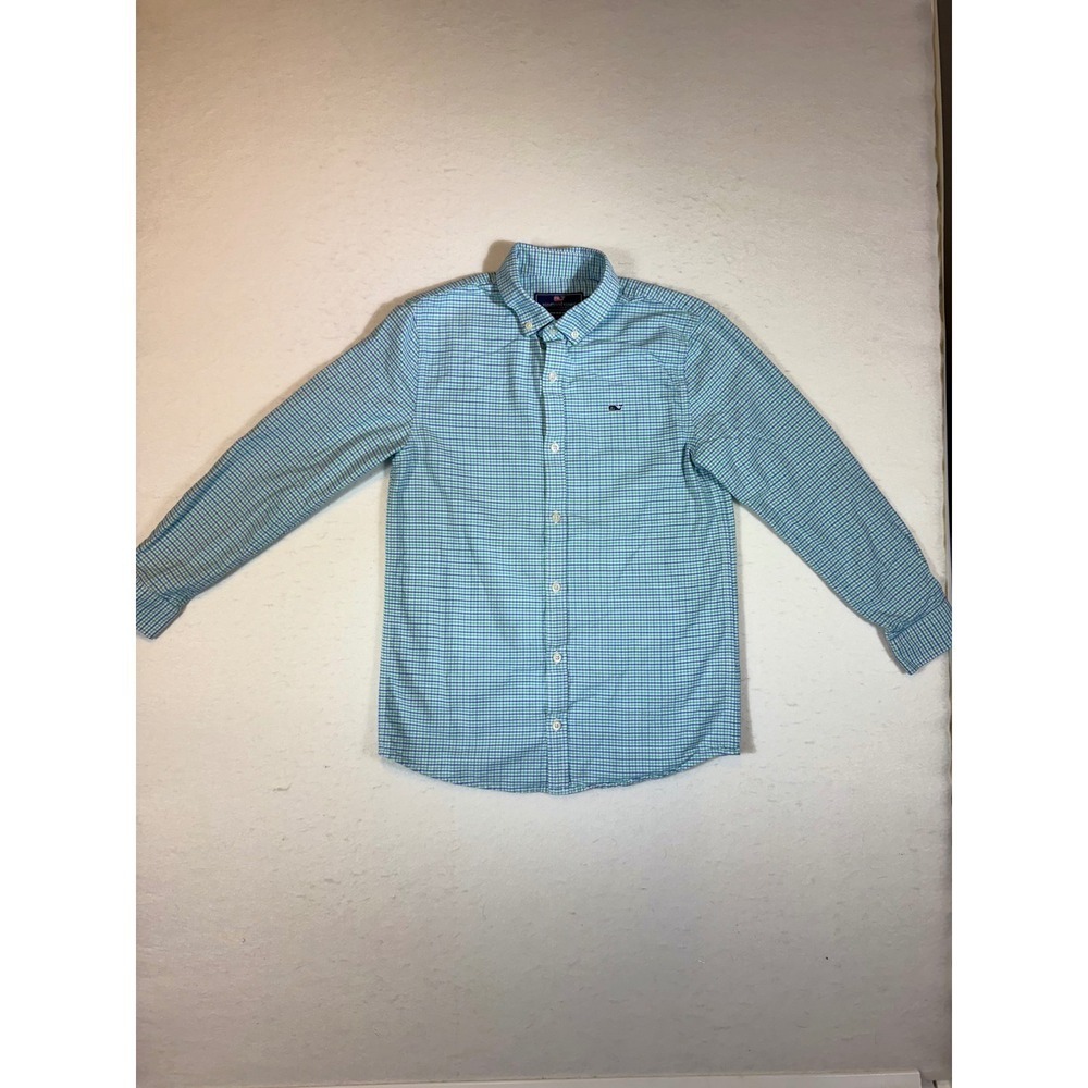Vineyard Vines Whale Shirt Blue Gingham Button Down Long Sleeve Kids Size M